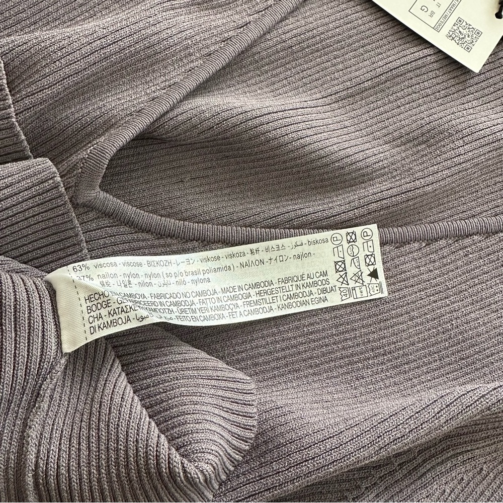 Zara Gray Ribbed Knit 2 Piece Skirt & Top Set With Side Opening & Tie Size NWOT - Picture 9 of 10